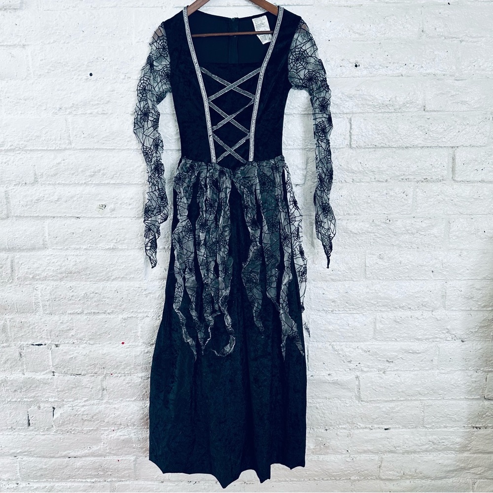 Elegant Black Lace women’s or kid’s spider web Dress with black cape Costume